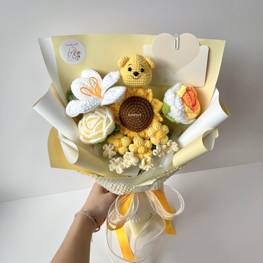 handicroft singapore handmade crochet flower bouquet pooh of sunshine winnie the pooh yellow and white sunflower theme