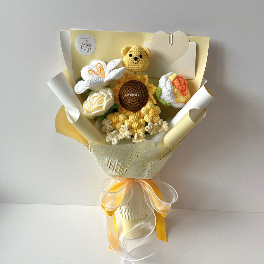 handicroft singapore handmade crochet flower bouquet pooh of sunshine winnie the pooh yellow and white sunflower theme