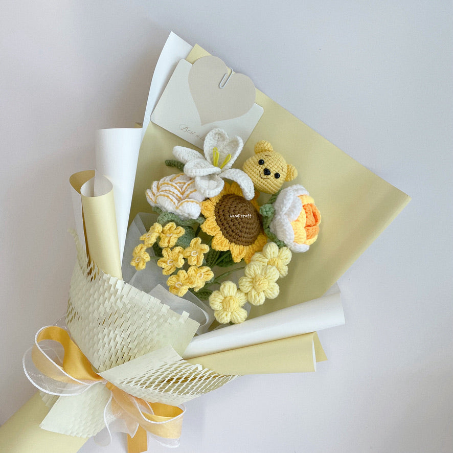 handicroft singapore handmade crochet flower bouquet pooh of sunshine winnie the pooh yellow and white sunflower theme