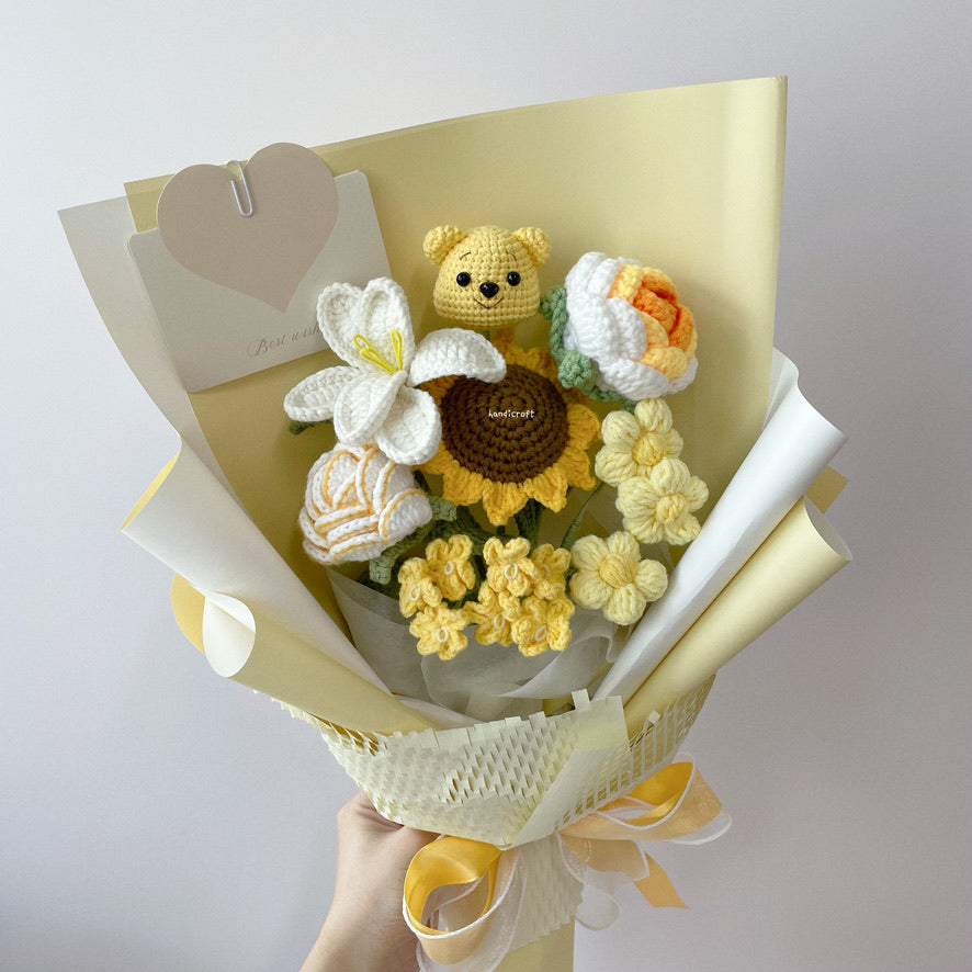 handicroft singapore handmade crochet flower bouquet pooh of sunshine winnie the pooh yellow and white sunflower theme
