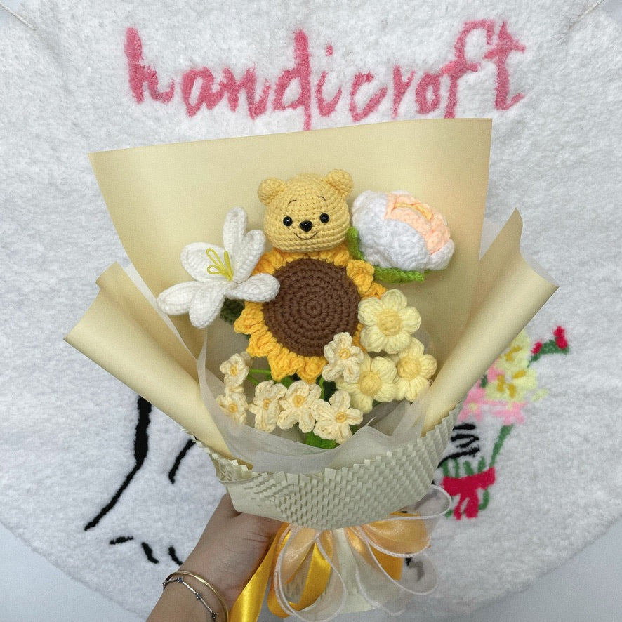handicroft singapore handmade crochet flower bouquet pooh of sunshine winnie the pooh yellow and white sunflower theme