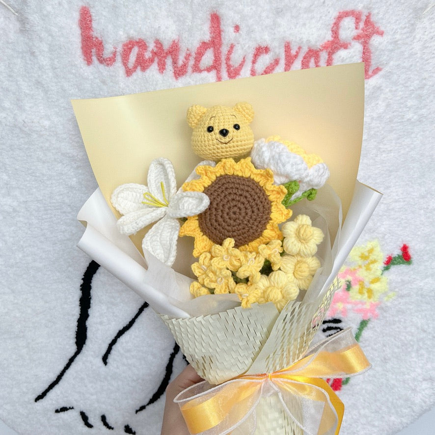 handicroft singapore handmade crochet flower bouquet pooh of sunshine winnie the pooh yellow and white sunflower theme