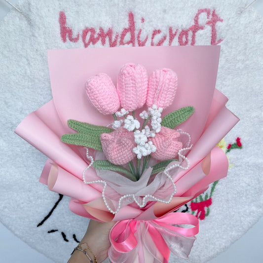 handicroft singapore handmade crochet flower bouquet springtime tulips pink