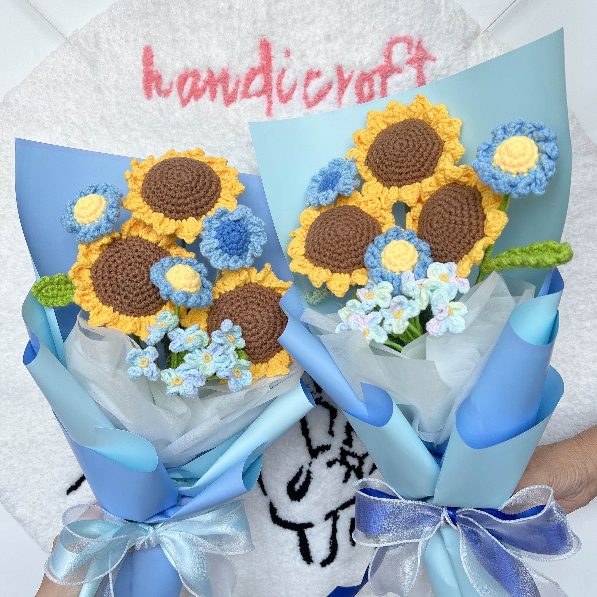 handicroft singapore handmade crochet flower bouquet sunflower trio