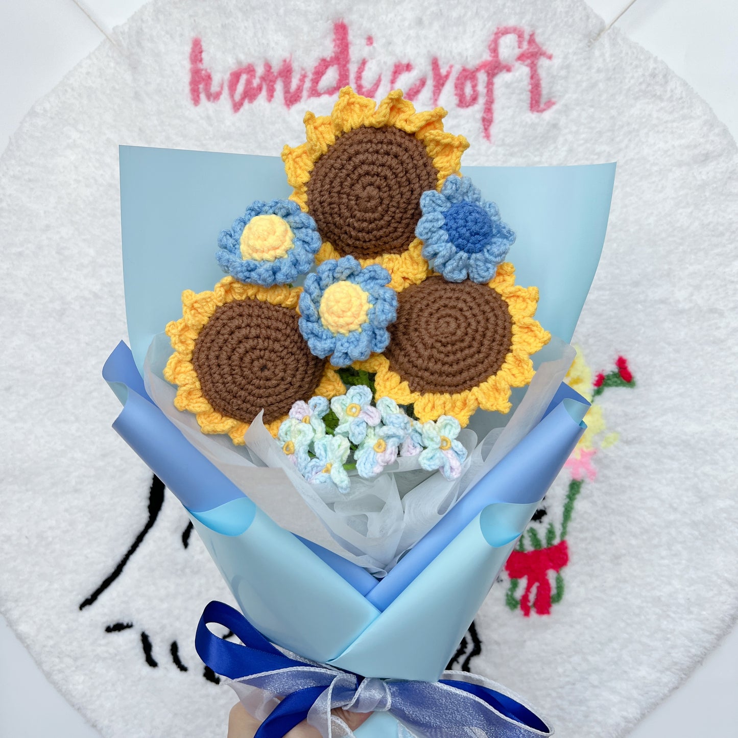 handicroft singapore handmade crochet flower bouquet sunflower trio