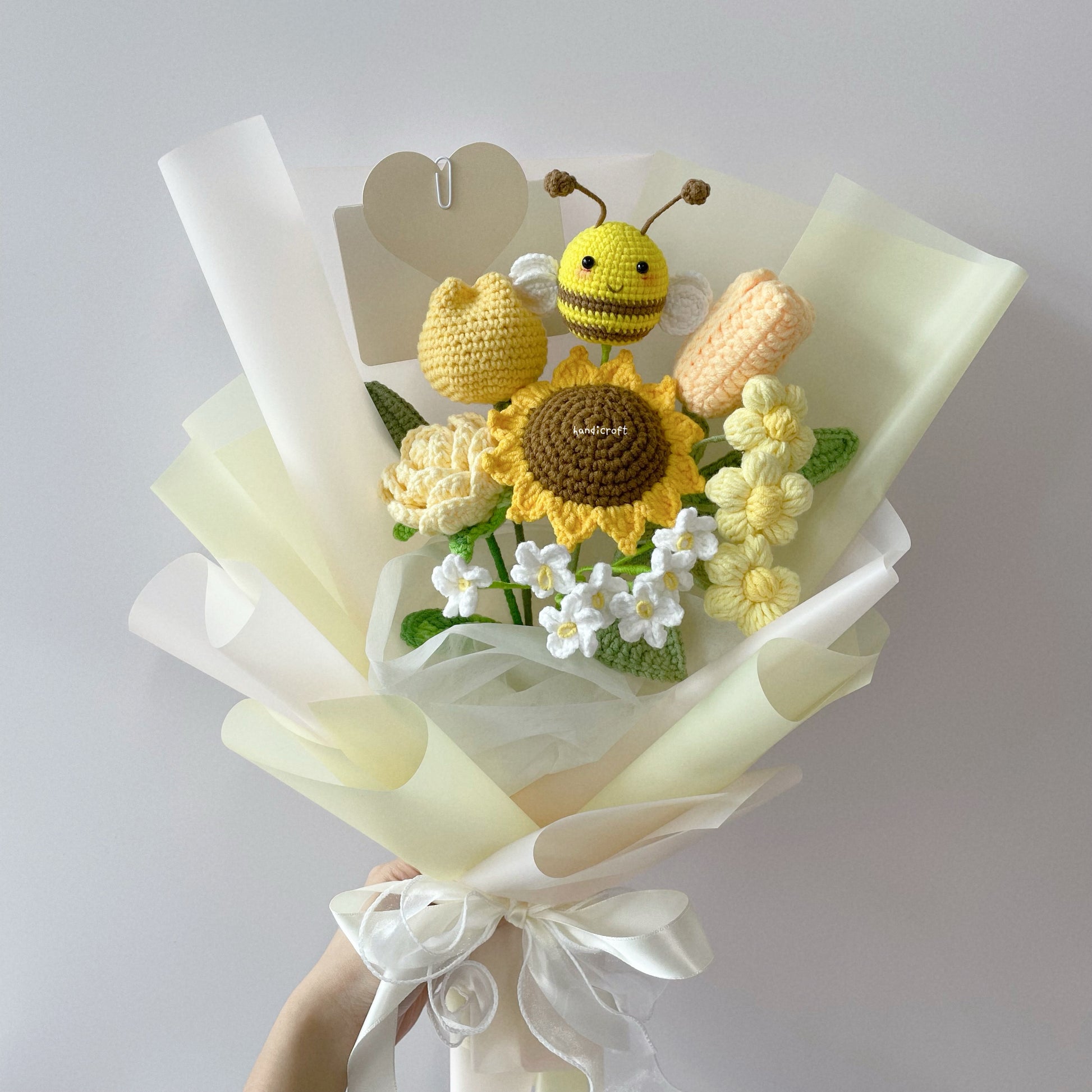 handicroft singapore handmade crochet flower bouquet yellow bee sunflower bee-yond blooms