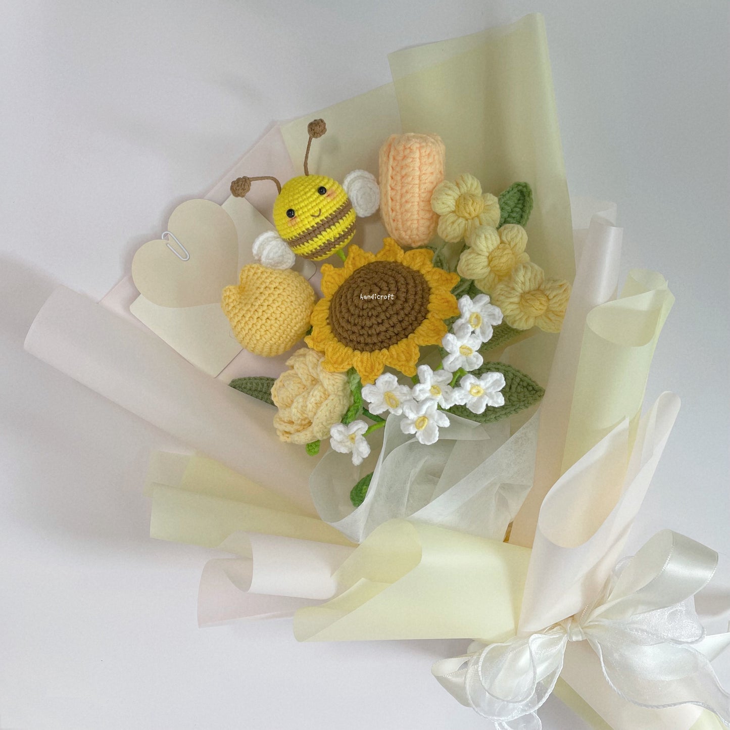 handicroft singapore handmade crochet flower bouquet yellow bee sunflower bee-yond blooms