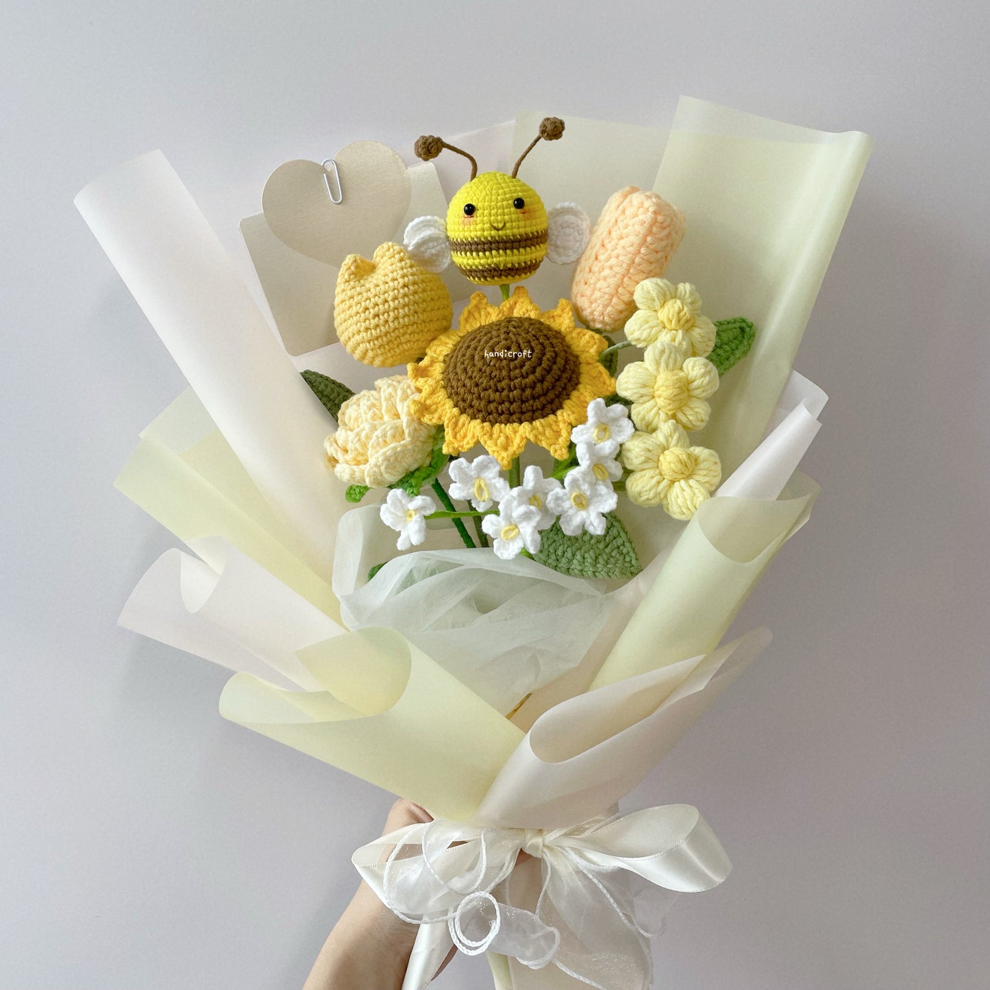 handicroft singapore handmade crochet flower bouquet yellow bee sunflower bee-yond blooms