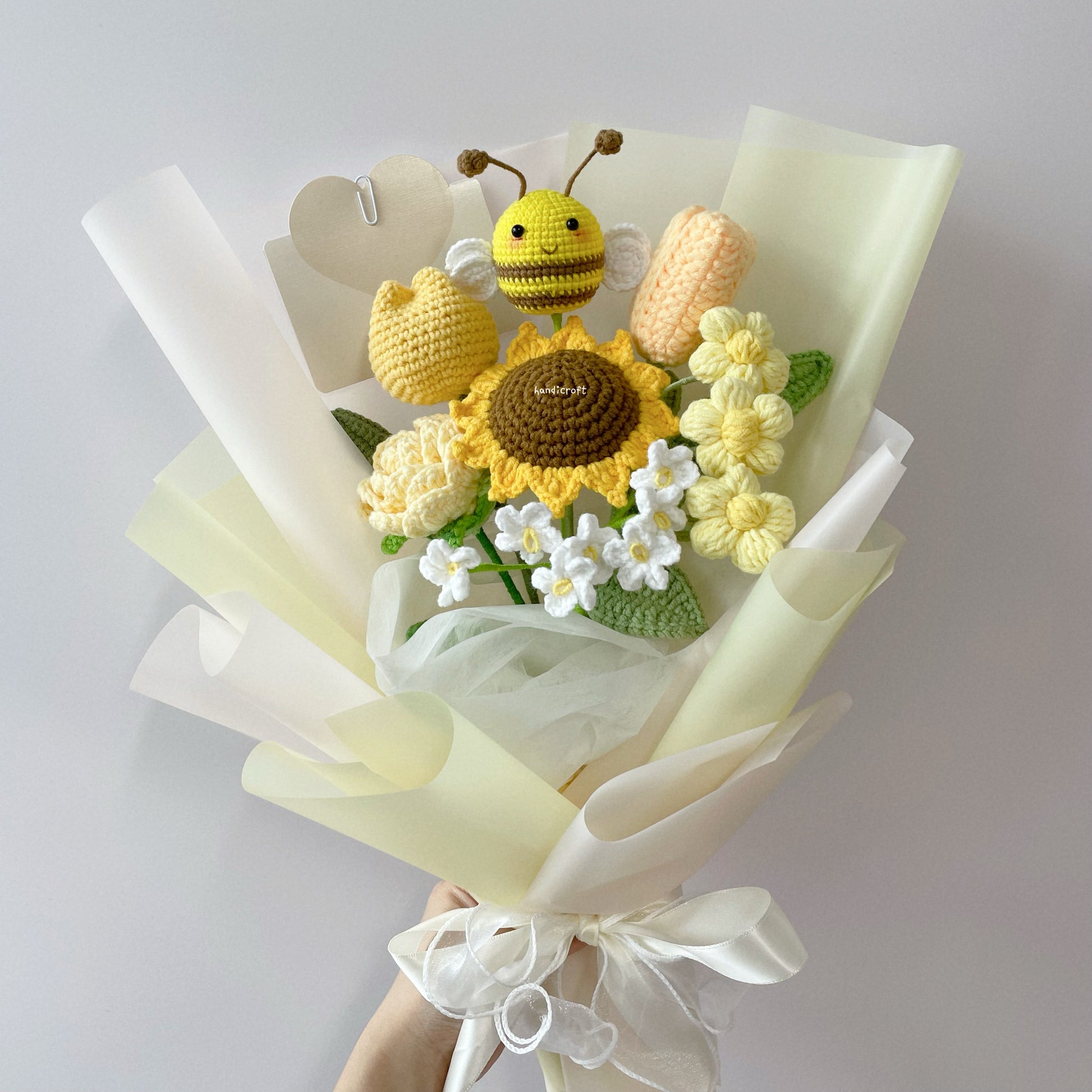handicroft singapore handmade crochet flower bouquet yellow bee sunflower bee-yond blooms