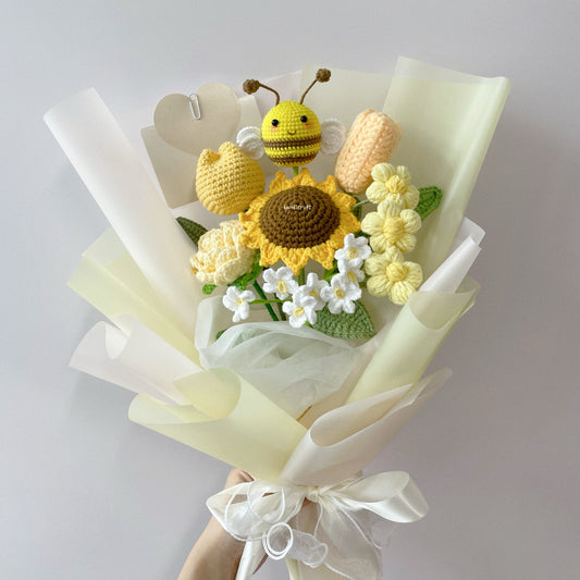 handicroft singapore handmade crochet flower bouquet yellow bee sunflower bee-yond blooms