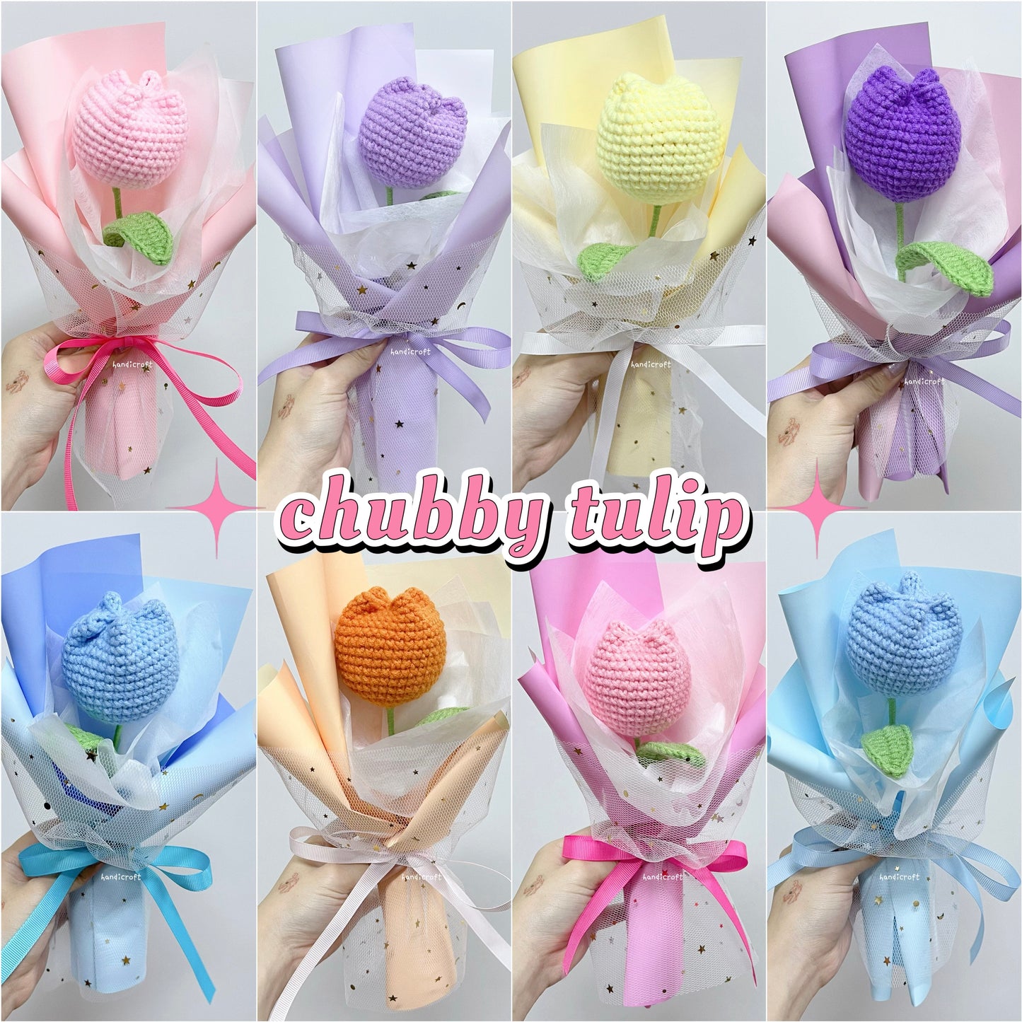 handicroft singapore handmade crochet flower single stalk chubby tulip in 11 colours