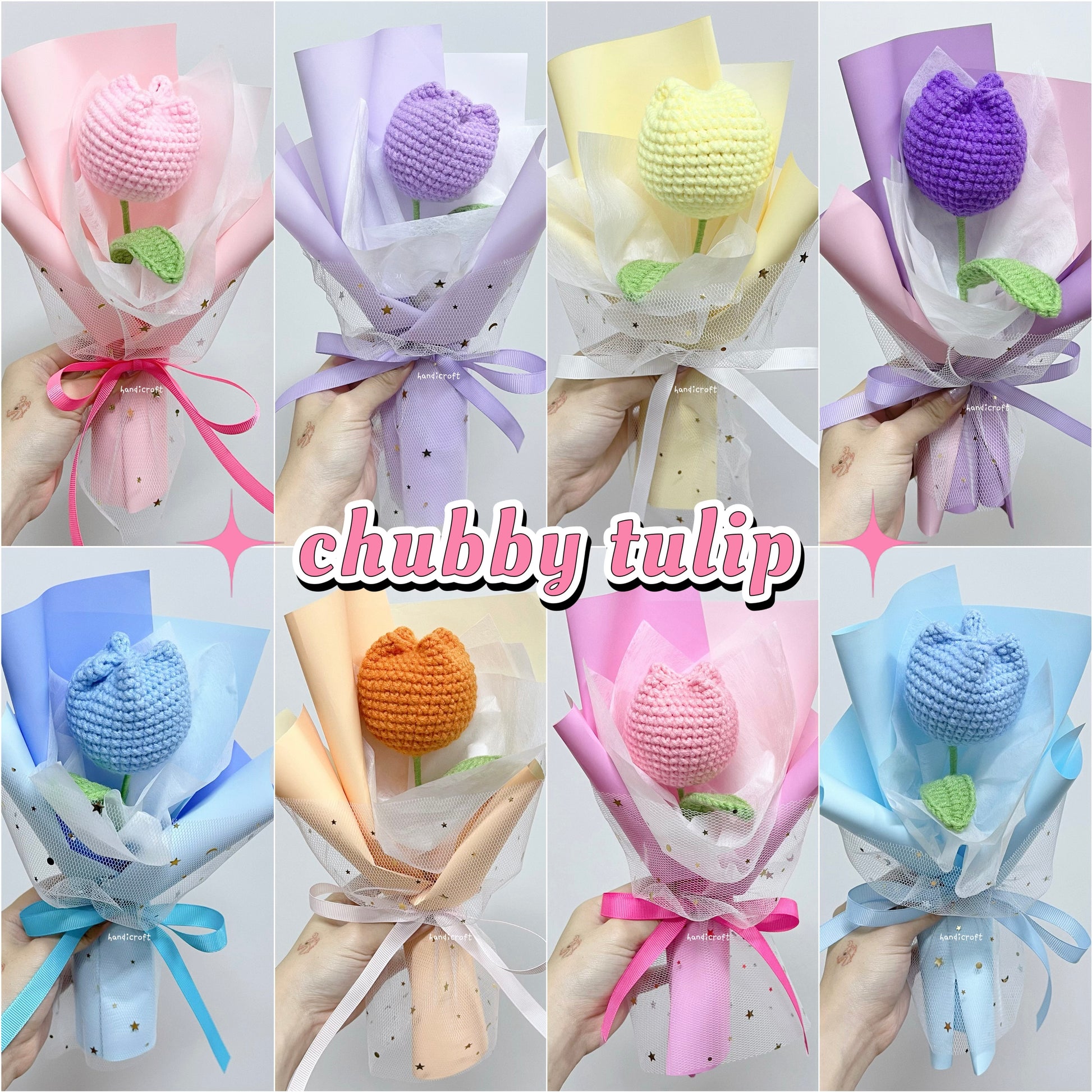 handicroft singapore handmade crochet flower single stalk chubby tulip in 11 colours