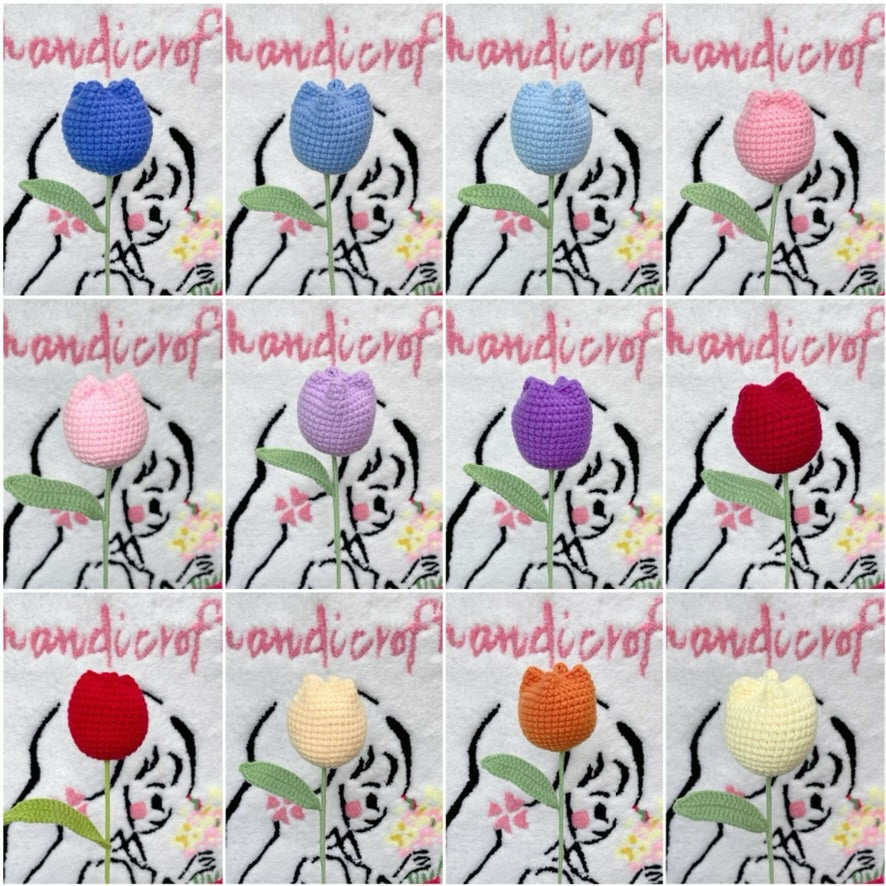handicroft singapore handmade crochet flower single stalk chubby tulip in 11 colours