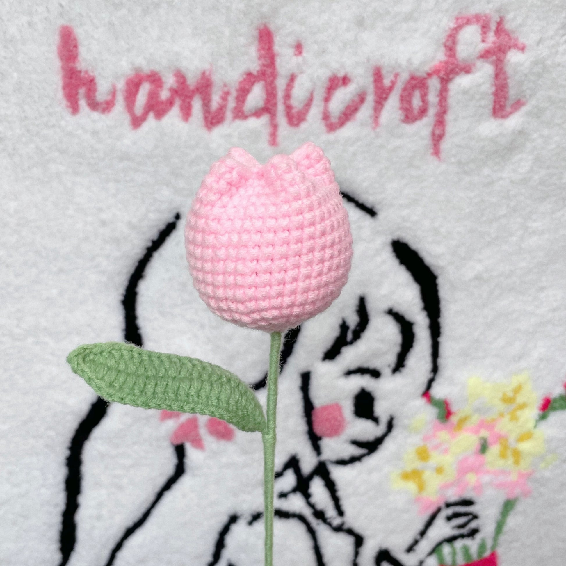 handicroft singapore handmade crochet flower single stalk chubby tulip in 11 colours baby pink