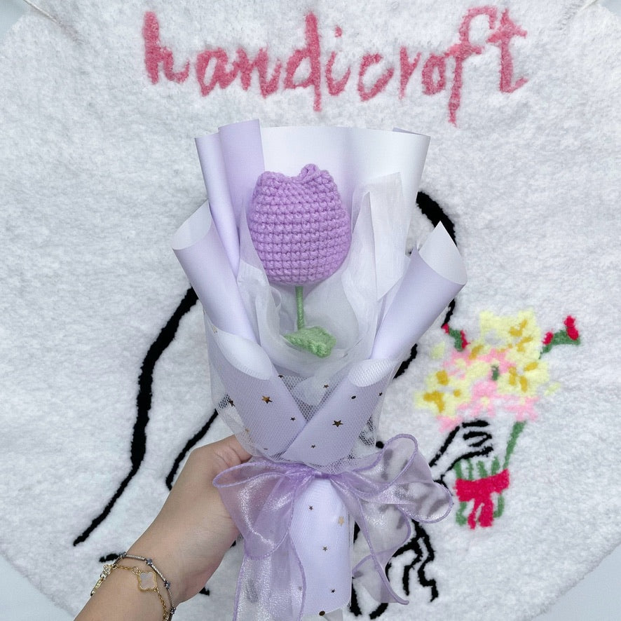 handicroft singapore handmade crochet flower single stalk chubby tulip in 11 colours light purple wrapped