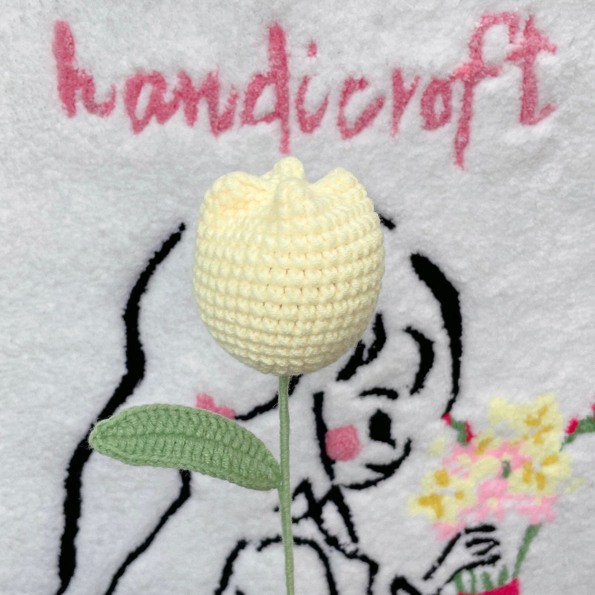 handicroft singapore handmade crochet flower single stalk chubby tulip in 11 colours light yellow