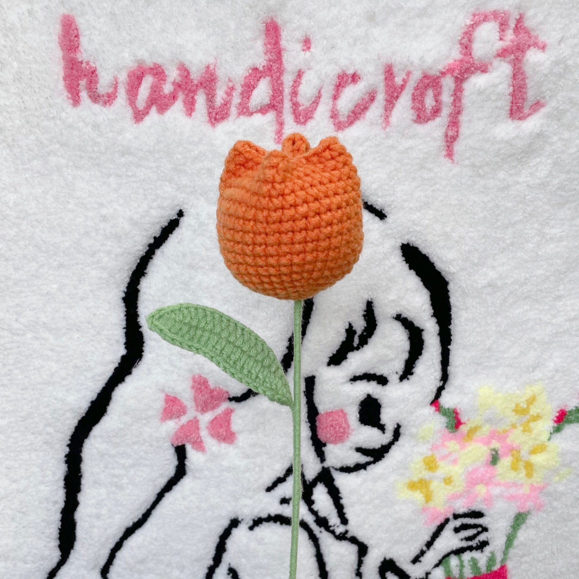 handicroft singapore handmade crochet flower single stalk chubby tulip in 11 colours orange