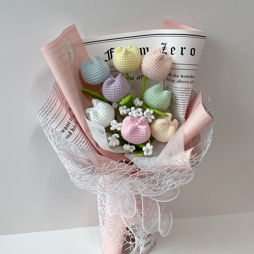 handicroft singapore handmade crochet flower special pastel chubby tulips bouquet paddle pop