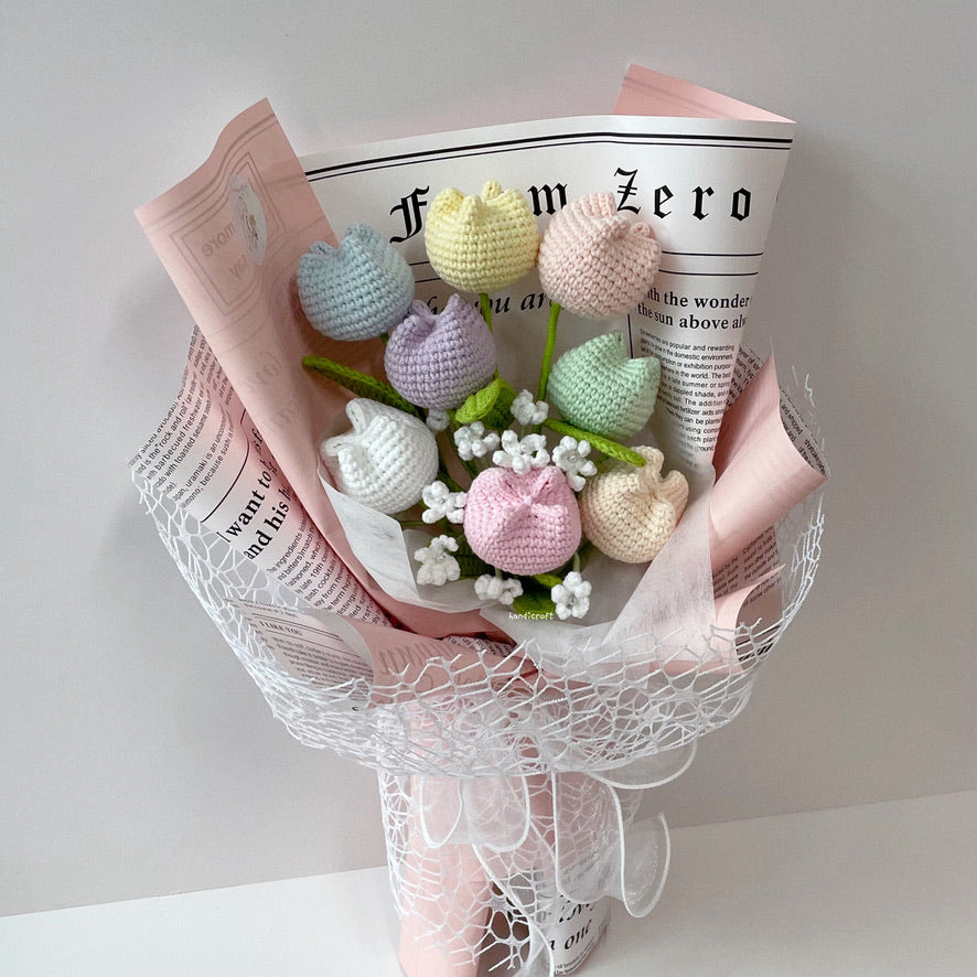 handicroft singapore handmade crochet flower special pastel chubby tulips bouquet paddle pop