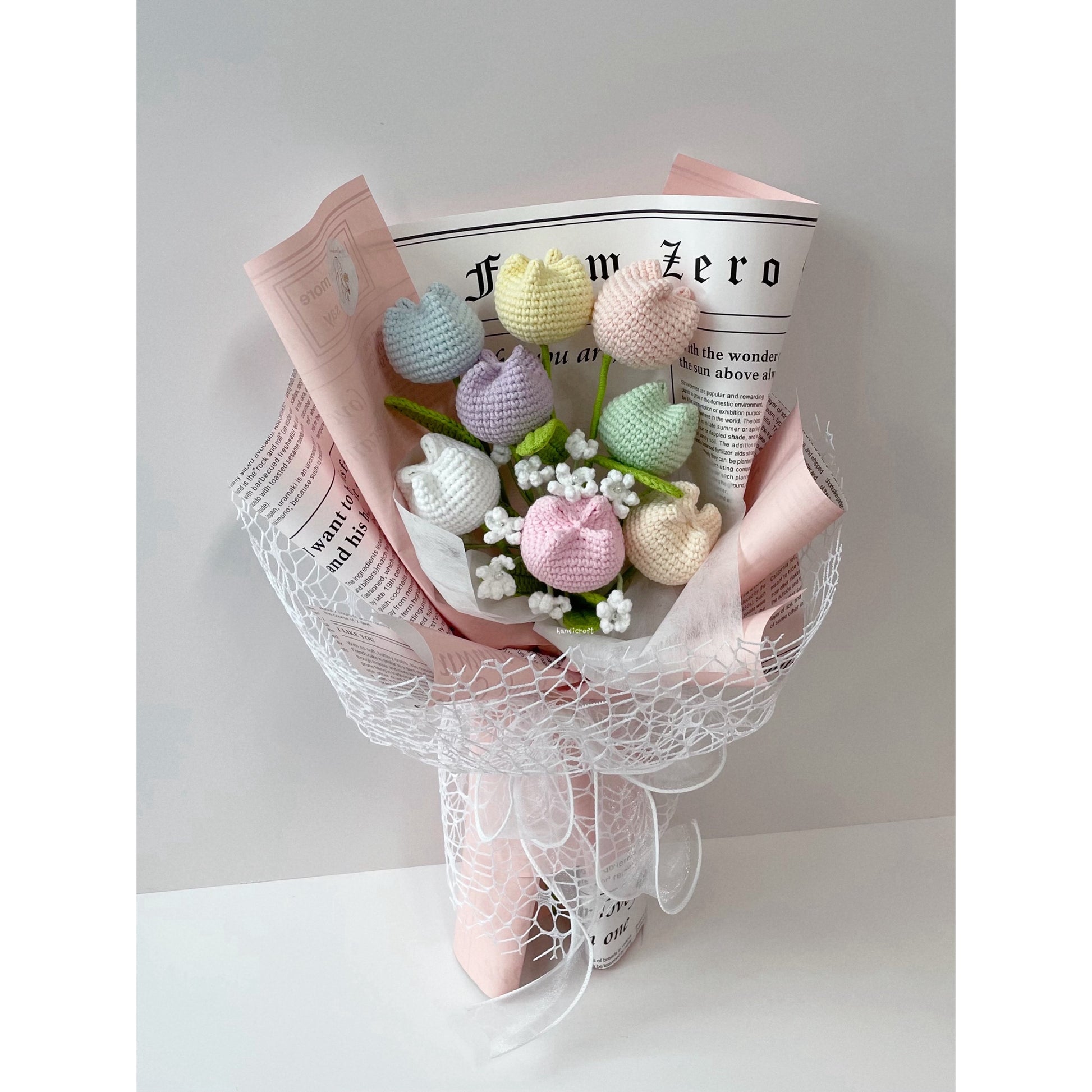 handicroft singapore handmade crochet flower special pastel chubby tulips bouquet paddle pop