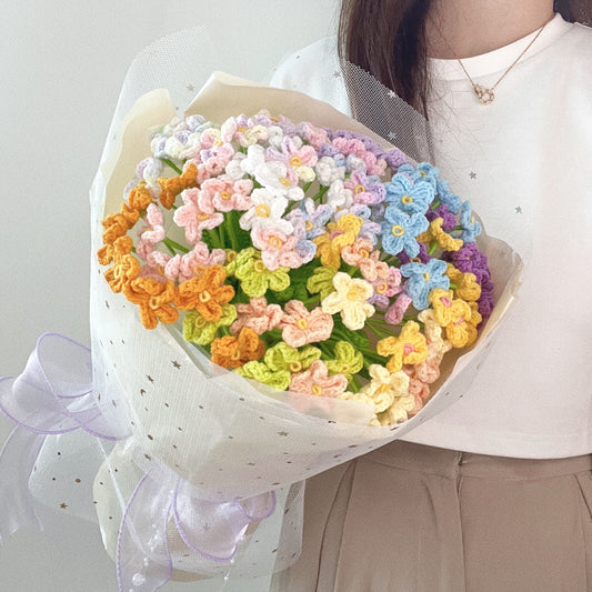 handicroft singapore handmade crochet forget me not flower bouquet rainbow forever in bloom