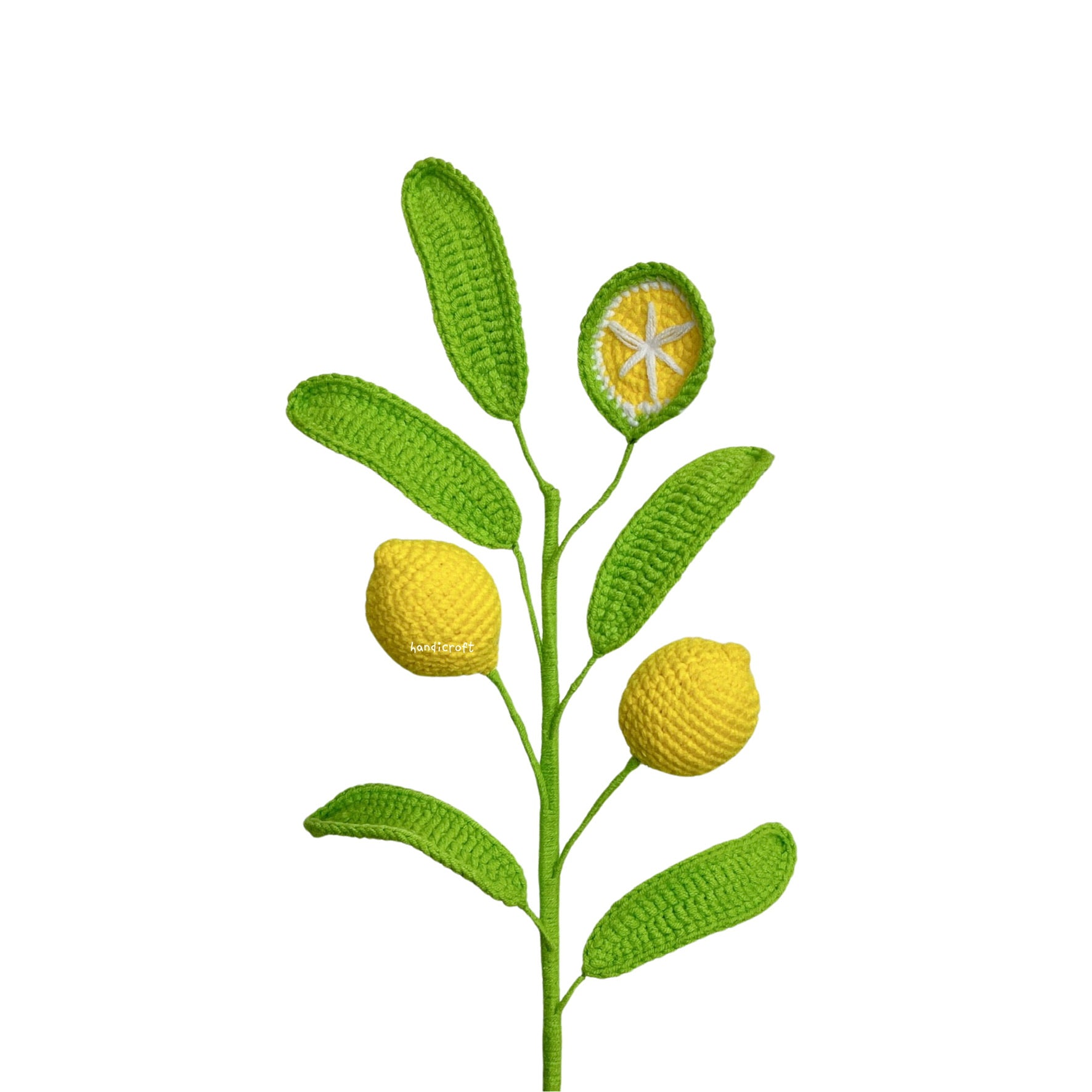 handicroft singapore handmade crochet fruit veggie single stalk diy garden lemon bright green leaves
