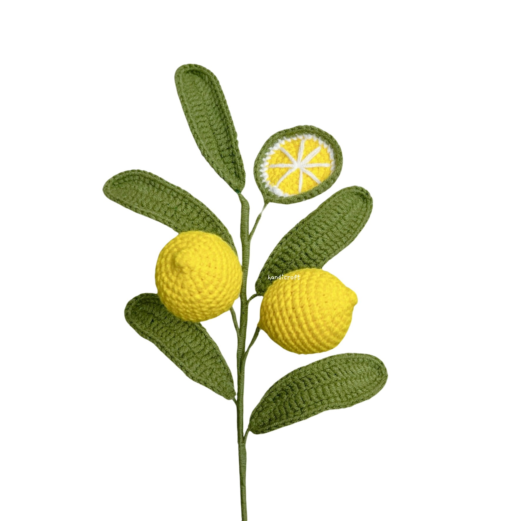 handicroft singapore handmade crochet fruit veggie single stalk diy garden lemon green leaves