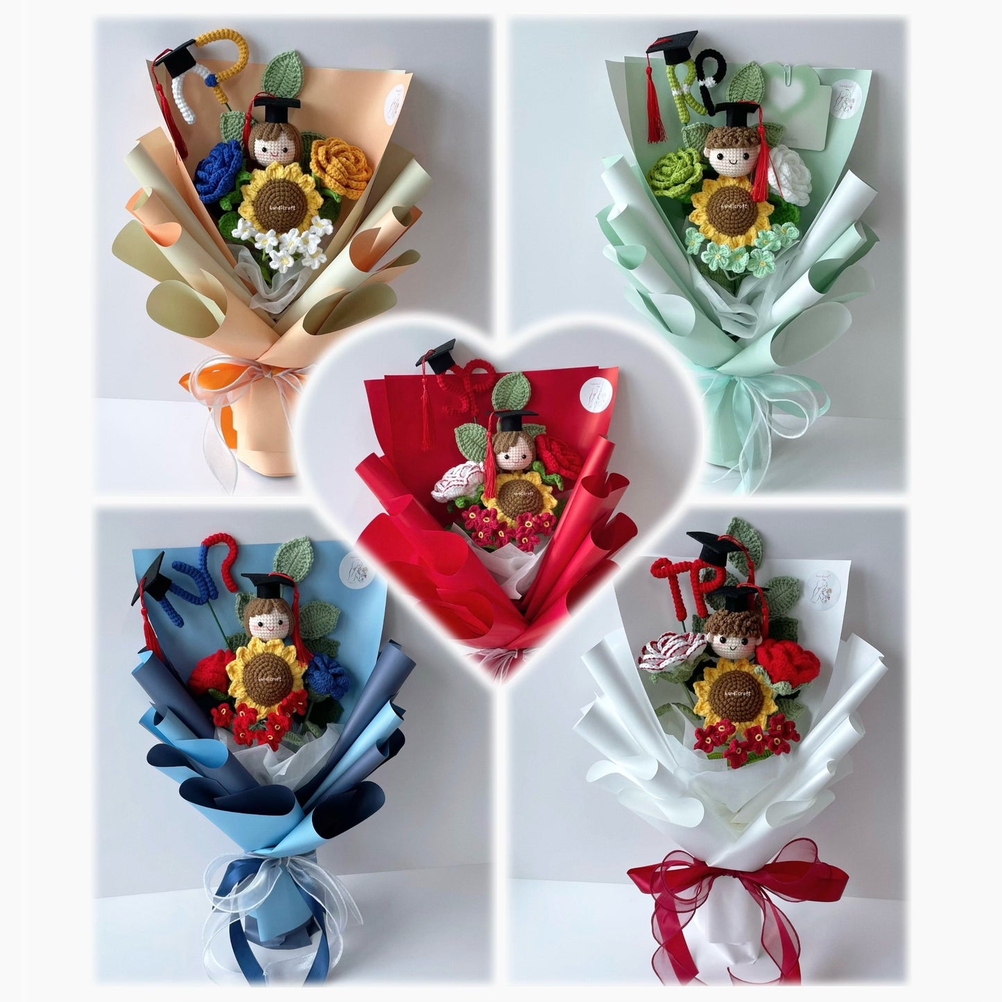 handicroft singapore handmade crochet graduation flower bouquet 5 polytechnics special blooms