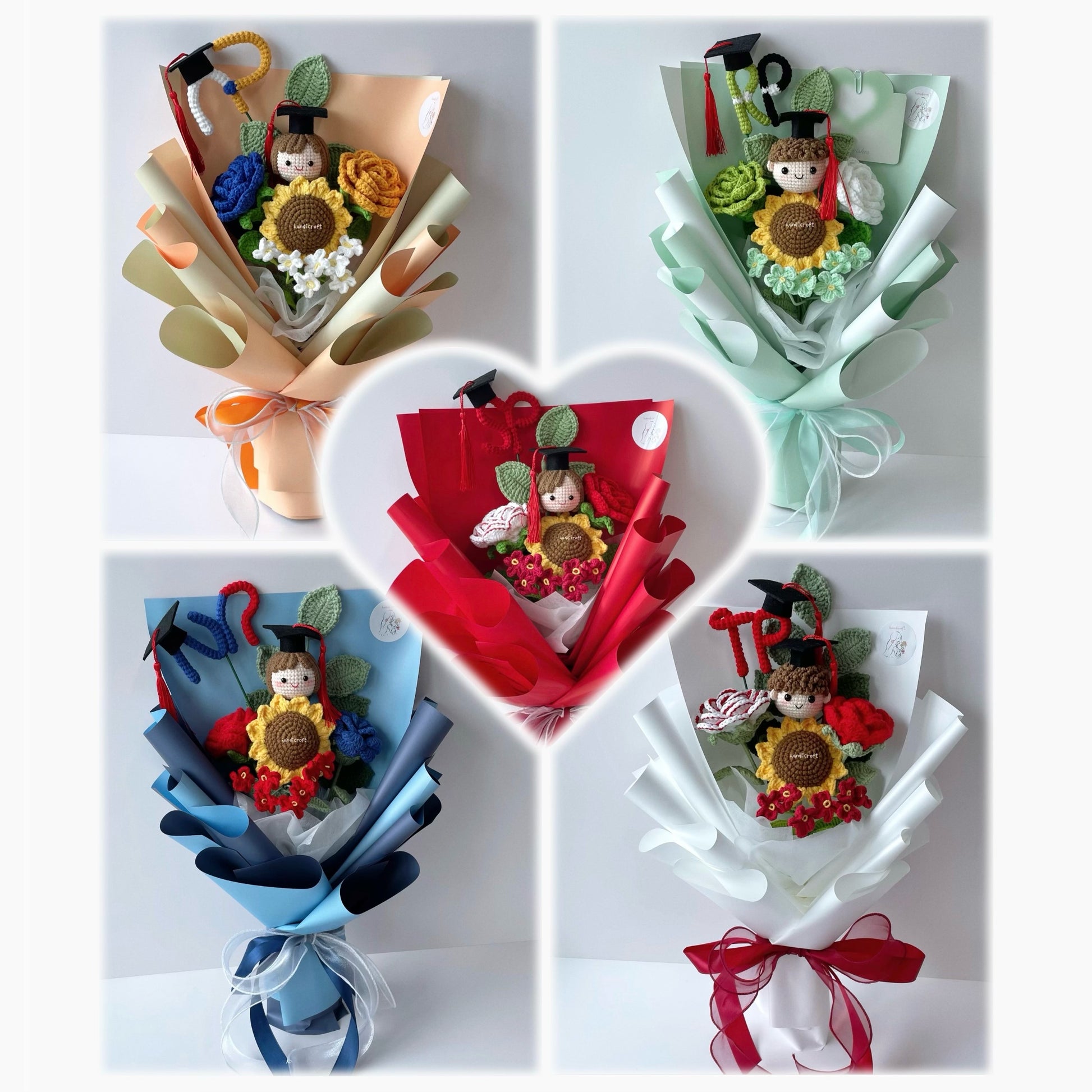 handicroft singapore handmade crochet graduation flower bouquet 5 polytechnics special blooms