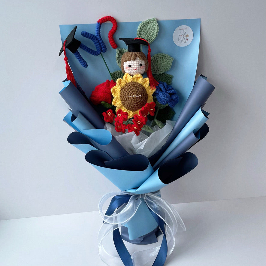 handicroft singapore handmade crochet graduation flower bouquet 5 polytechnics special blooms nanyang polytechnic NYP