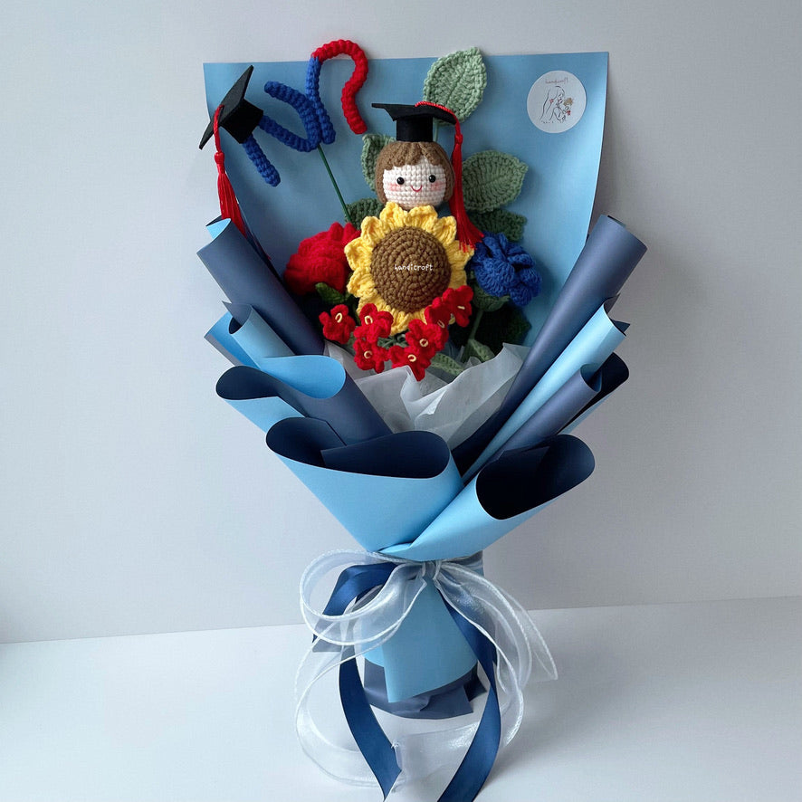 handicroft singapore handmade crochet graduation flower bouquet 5 polytechnics special blooms nanyang polytechnic NYP