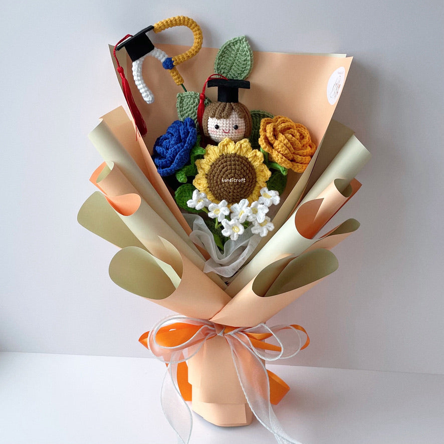 handicroft singapore handmade crochet graduation flower bouquet 5 polytechnics special blooms ngee ann polytechnic NP
