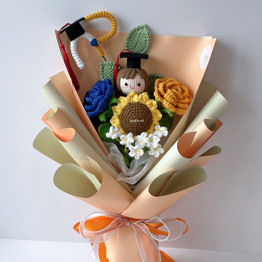 handicroft singapore handmade crochet graduation flower bouquet 5 polytechnics special blooms ngee ann polytechnic NP