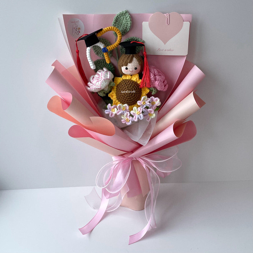 handicroft singapore handmade crochet graduation flower bouquet 5 polytechnics special blooms ngee ann polytechnic NP
