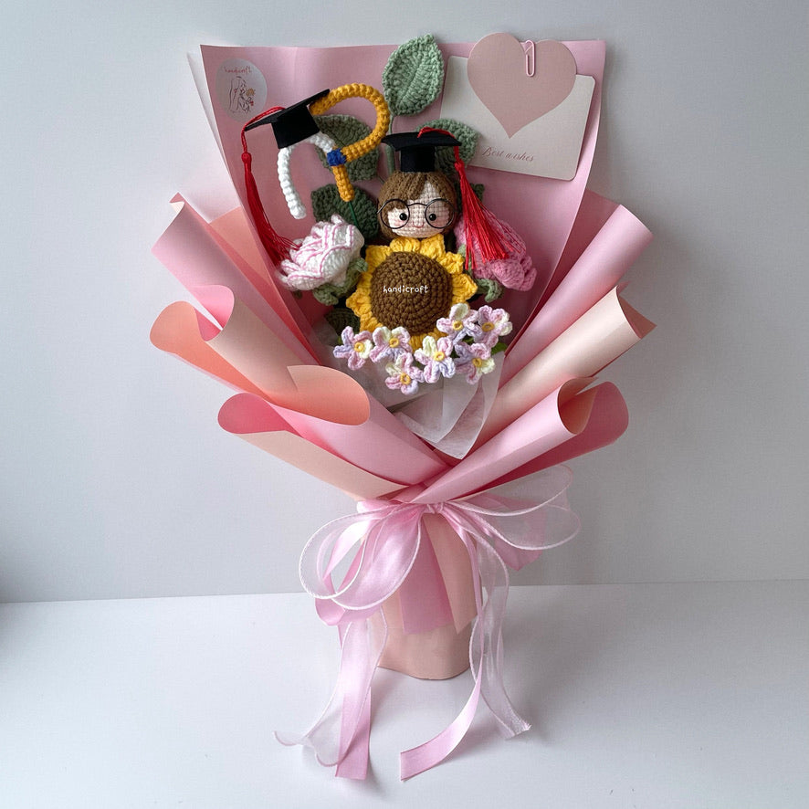 handicroft singapore handmade crochet graduation flower bouquet 5 polytechnics special blooms ngee ann polytechnic NP