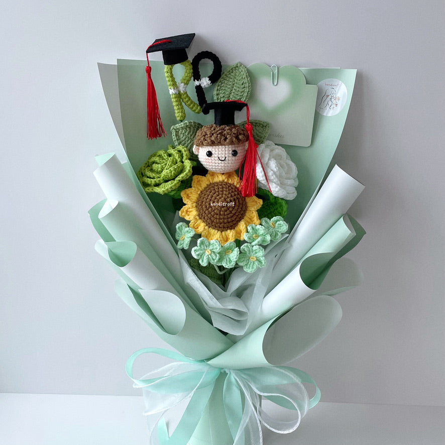 handicroft singapore handmade crochet graduation flower bouquet 5 polytechnics special blooms republic polytechnic RP