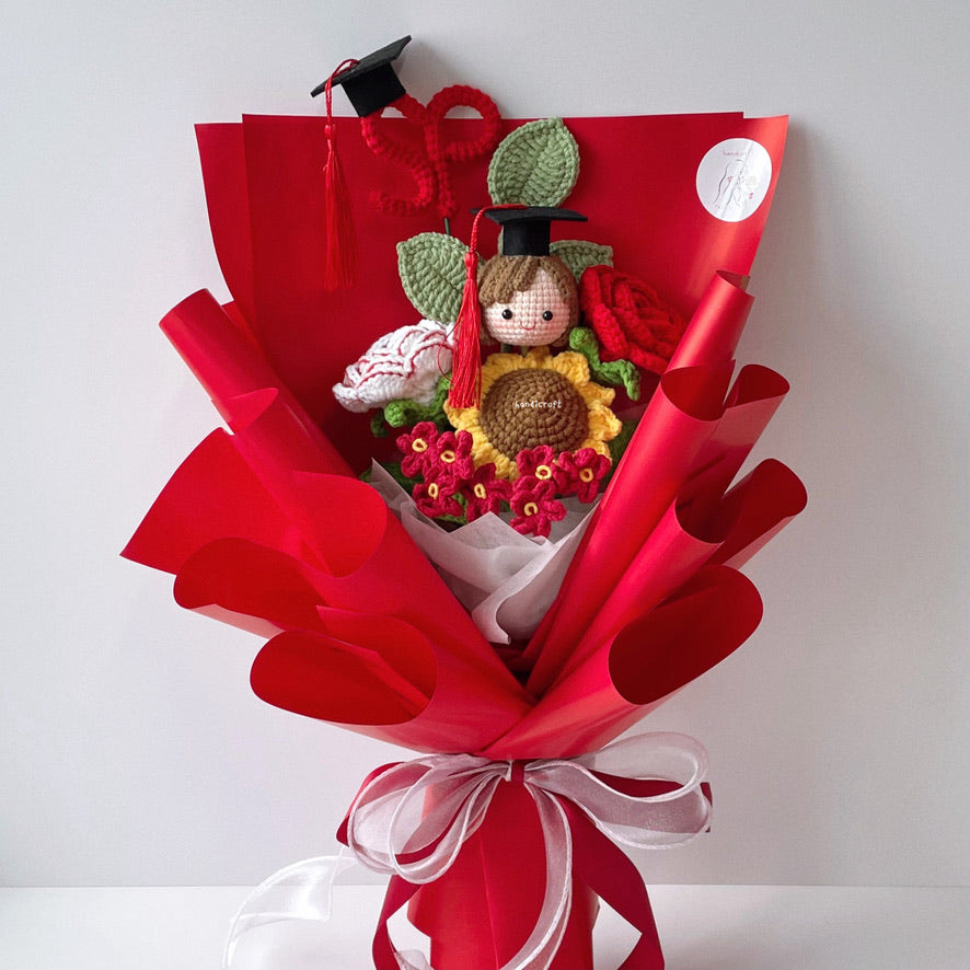 handicroft singapore handmade crochet graduation flower bouquet 5 polytechnics special blooms singapore polytechnic SP
