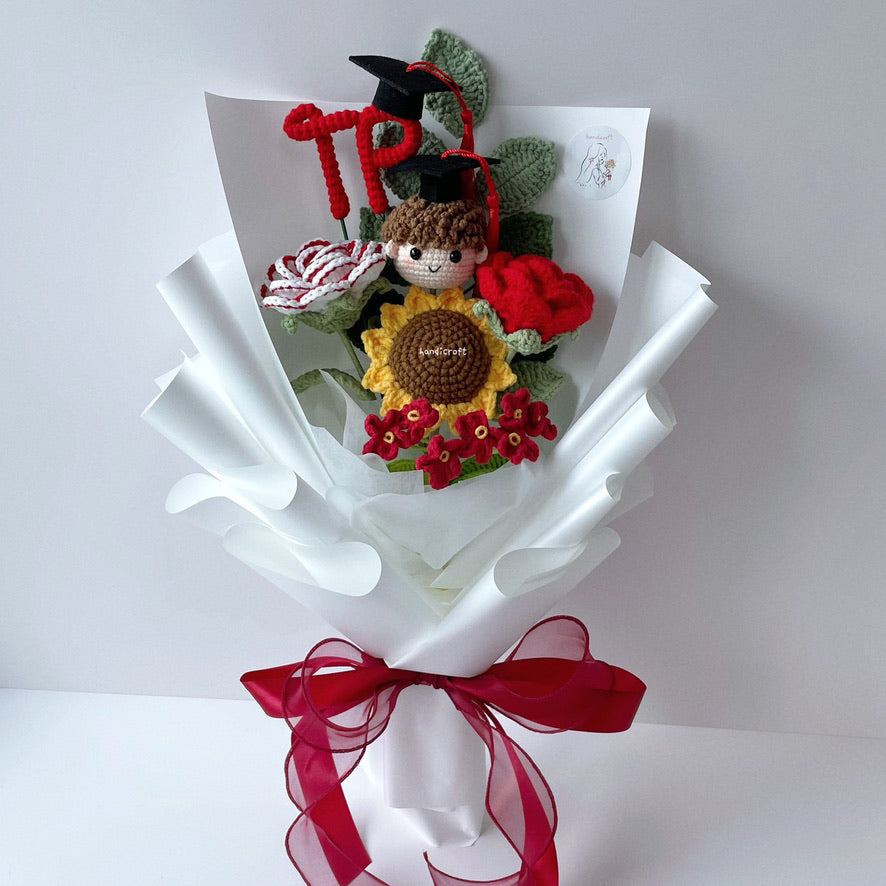 handicroft singapore handmade crochet graduation flower bouquet 5 polytechnics special blooms temasek polytechnic TP