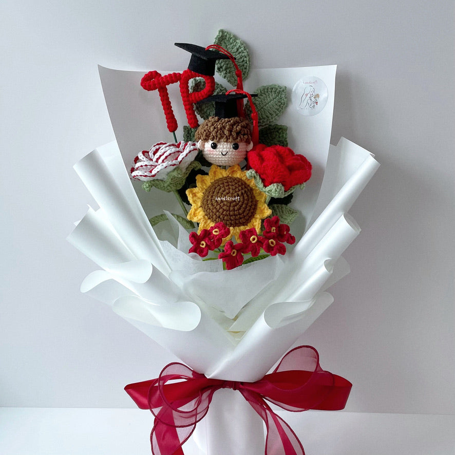 handicroft singapore handmade crochet graduation flower bouquet 5 polytechnics special blooms temasek polytechnic TP
