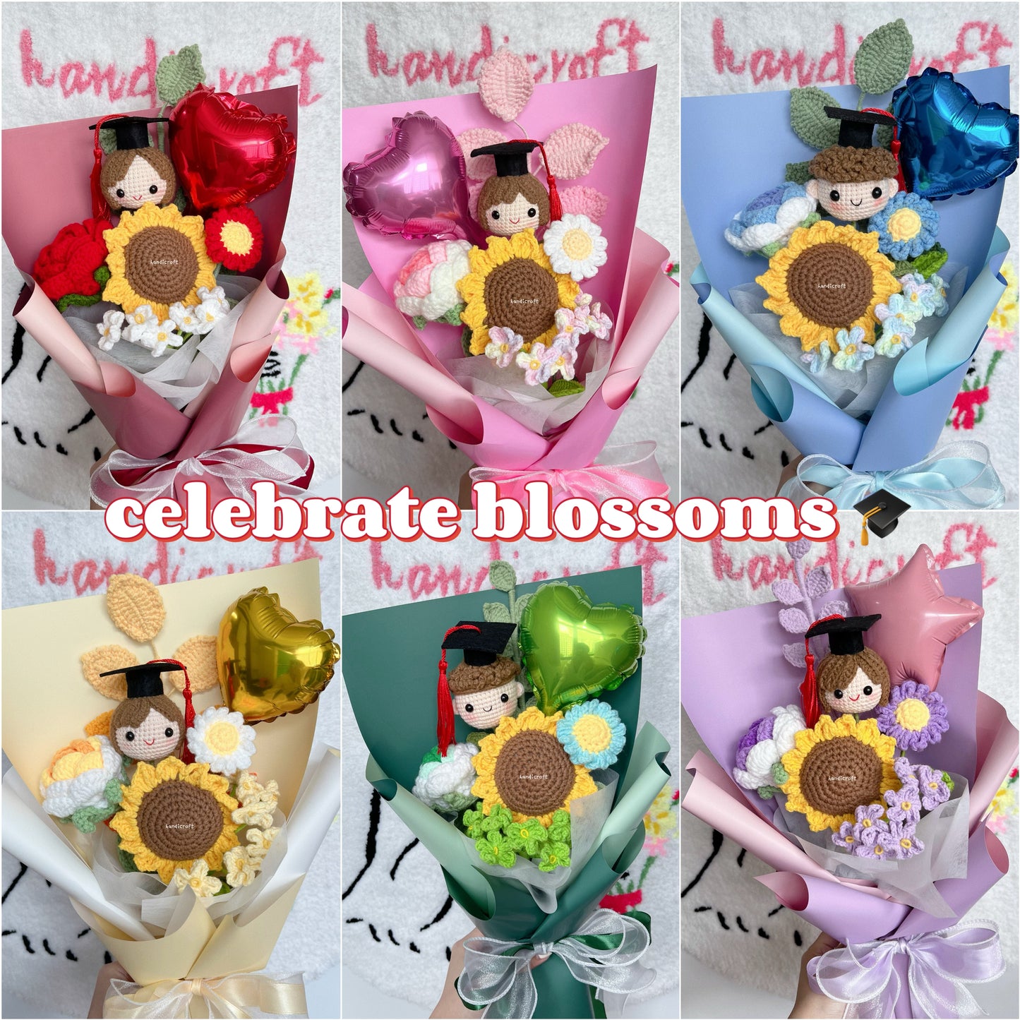 handicroft singapore handmade crochet graduation flower bouquet best seller celebrate blossoms everlasting graduation gift in 6 colours
