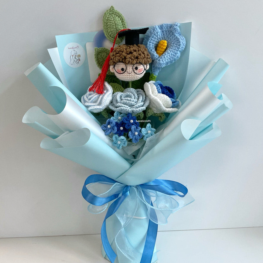 handicroft singapore handmade crochet graduation flower bouquet grad goals blue
