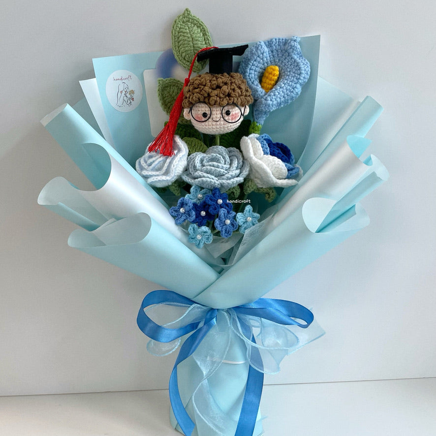 handicroft singapore handmade crochet graduation flower bouquet grad goals blue
