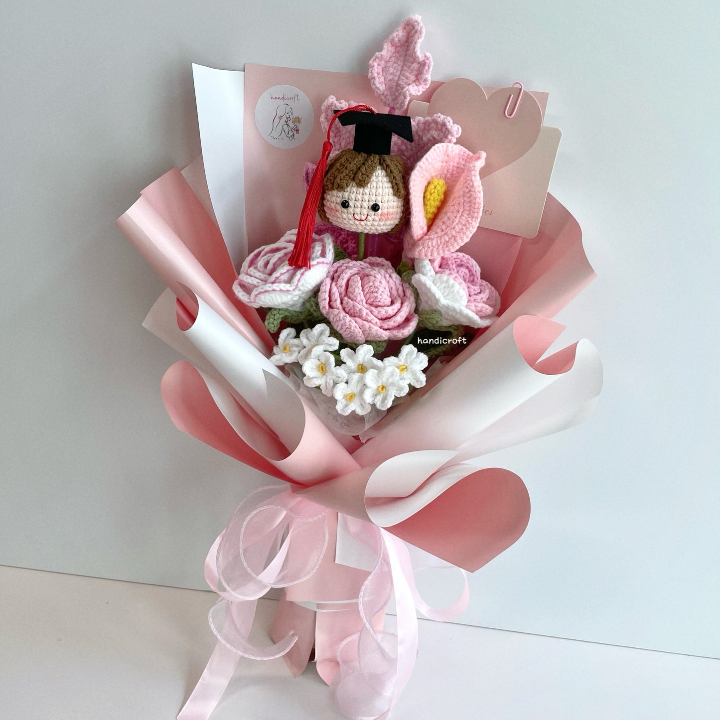 handicroft singapore handmade crochet graduation flower bouquet grad goals pink