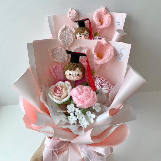 handicroft singapore handmade crochet graduation flower bouquet grad goals pink