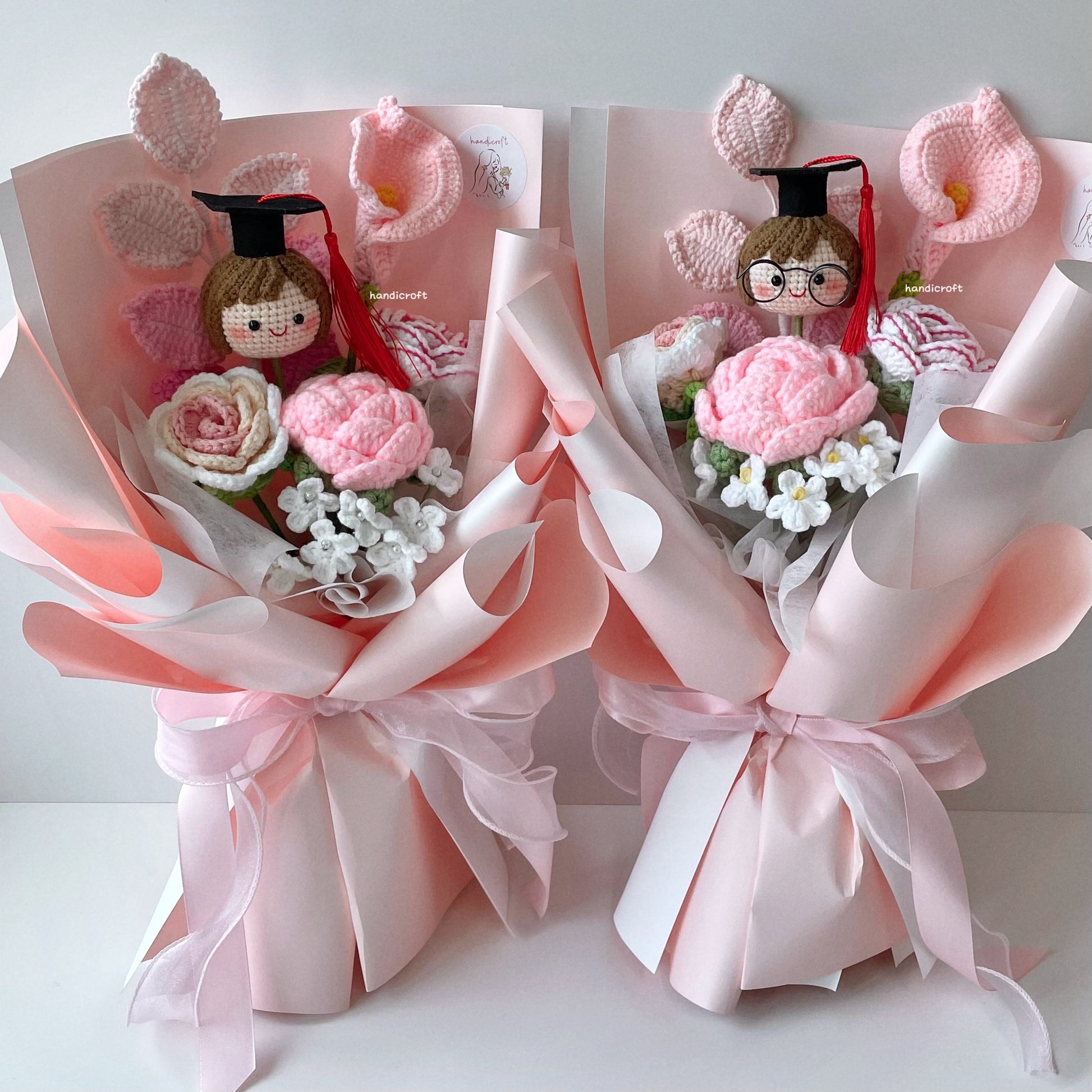 handicroft singapore handmade crochet graduation flower bouquet grad goals pink