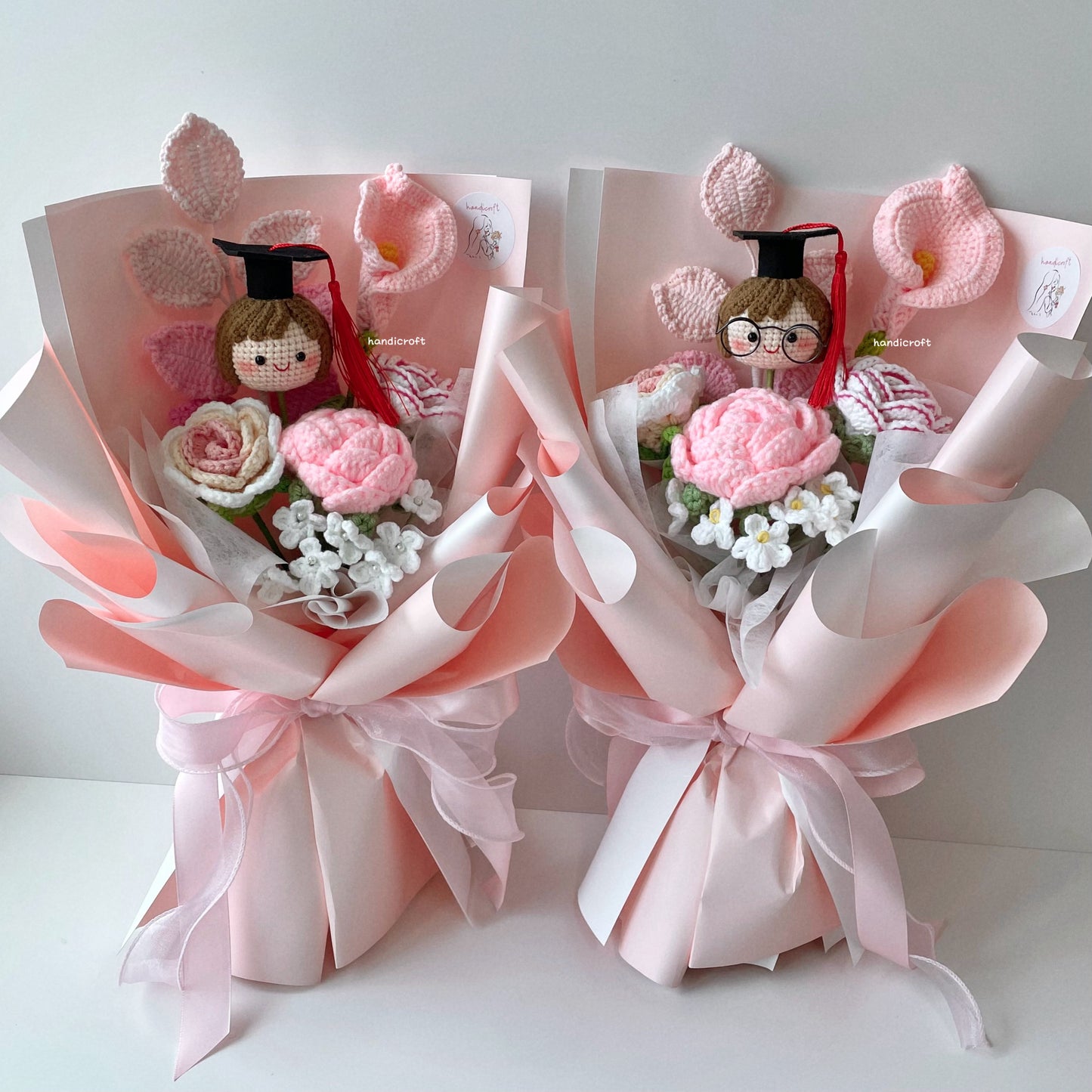 handicroft singapore handmade crochet graduation flower bouquet grad goals pink