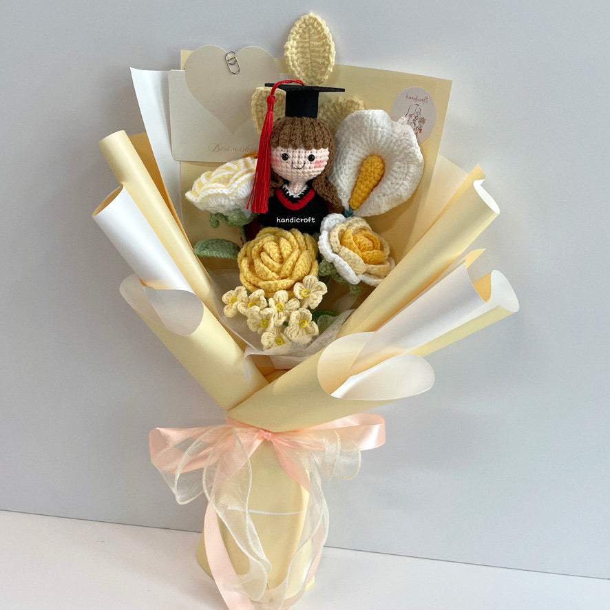 handicroft singapore handmade crochet graduation flower bouquet grad goals yellow