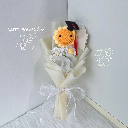 handicroft singapore handmade crochet graduation flower bouquet sunshine smiles yellow sunflower