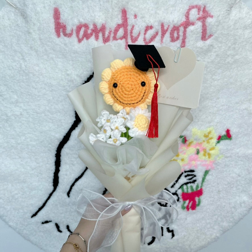 handicroft singapore handmade crochet graduation flower bouquet sunshine smiles yellow sunflower