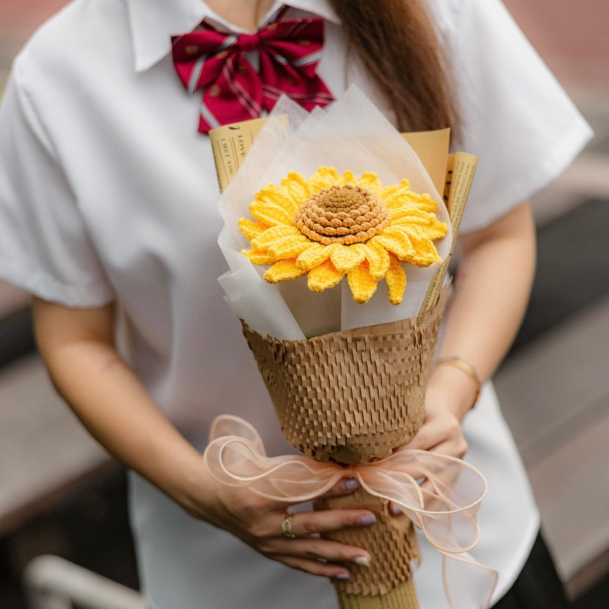 handicroft singapore handmade crochet jumbo double layer petal sunflower single stalk flower